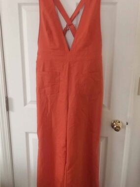 Sincerly Jules Bright Orange Cross-Back Wide-Leg Jumpsuit